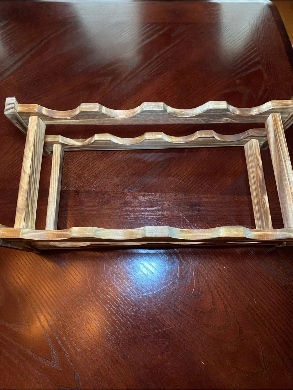Eight bottle two tier wine rack table top design light brown wood